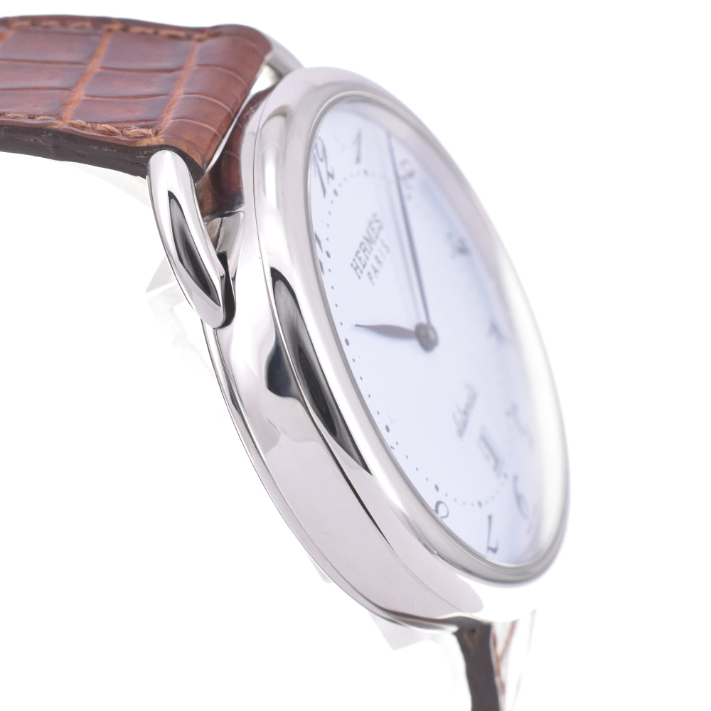 HERMES Arceau AR4.810 Date Stainless Steel Leather white Dial Automatic Men's
 Watch K#142861