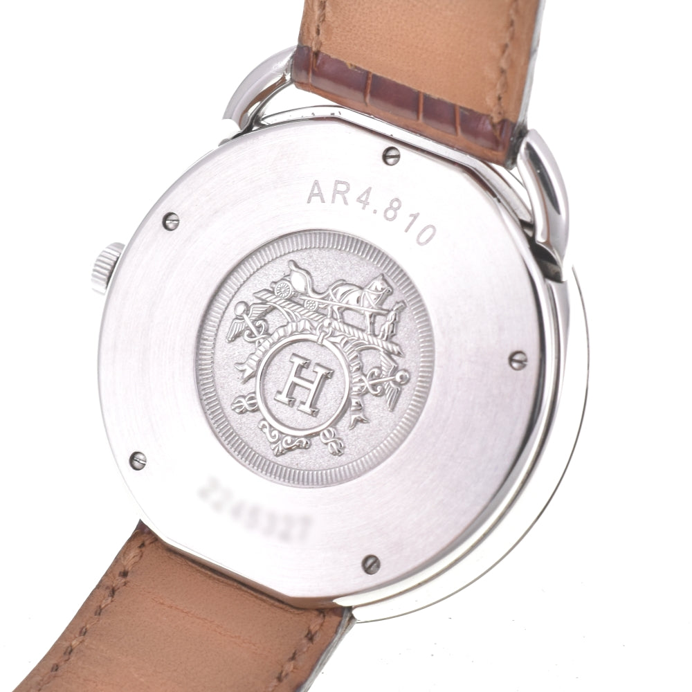 HERMES Arceau AR4.810 Date Stainless Steel Leather white Dial Automatic Men's
 Watch K#142861