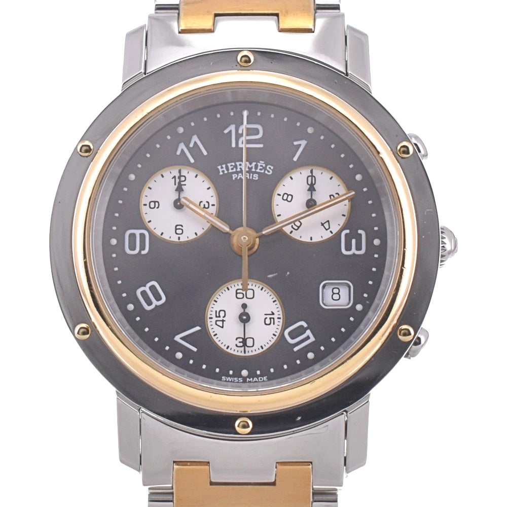 HERMES Clipper CL1.920 Chronograph Date D Buckle Metallic gray Dial Quartz Men's
 Watch L#142864