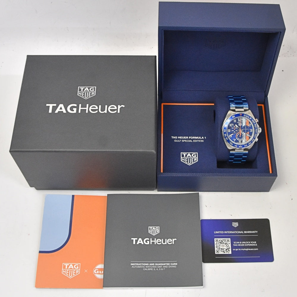 with paper TAG HEUER Formula 1 Gulf Special Edition CAZ101AT.BA0842 Chronograph Date blue Dial Quartz Men's
 Watch K#142913