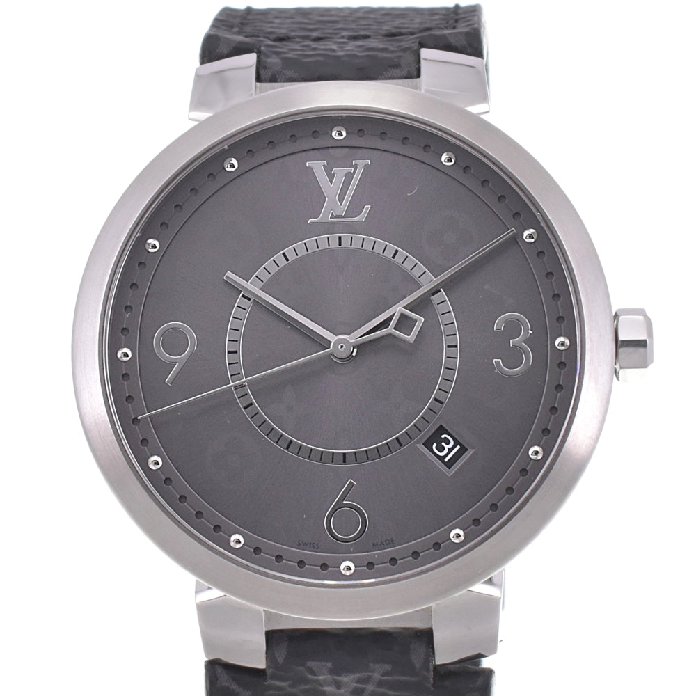 LOUIS VUITTON Tambour Slim Eclipse Q1DM0 Date Metallic gray Dial Quartz Men's
 Watch K#142931