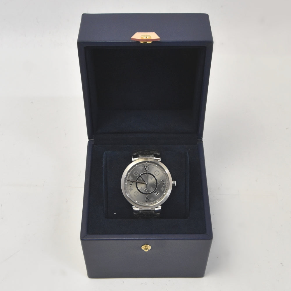 LOUIS VUITTON Tambour Slim Eclipse Q1DM0 Date Metallic gray Dial Quartz Men's
 Watch K#142931