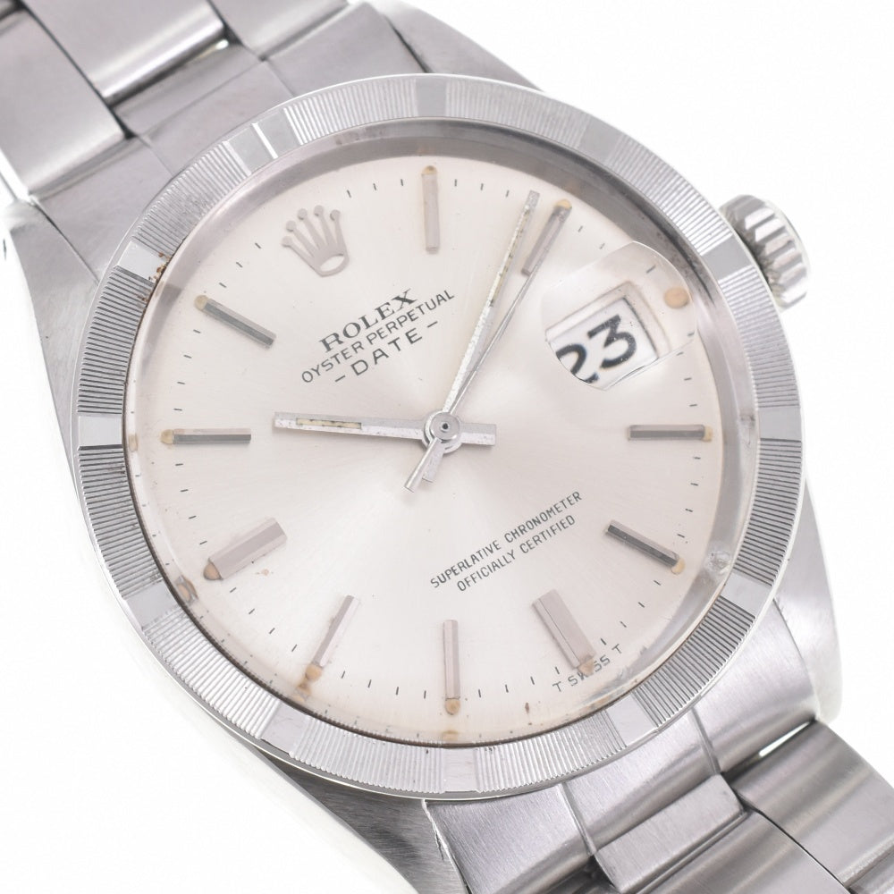 ROLEX Oyster perpetual date 1501 vintage Finely Engine Turned Bezel Silver Dial Automatic Men's
 Watch K#142490