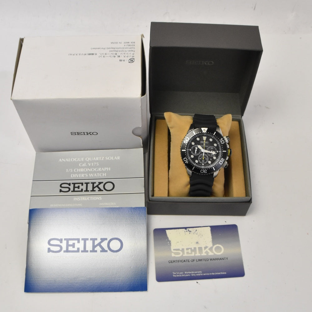 with paper SEIKO Prospex SSCO21P1/V175-0AD0 Solar Chronograph Divers black Dial Solar Men's
 Watch M#142974