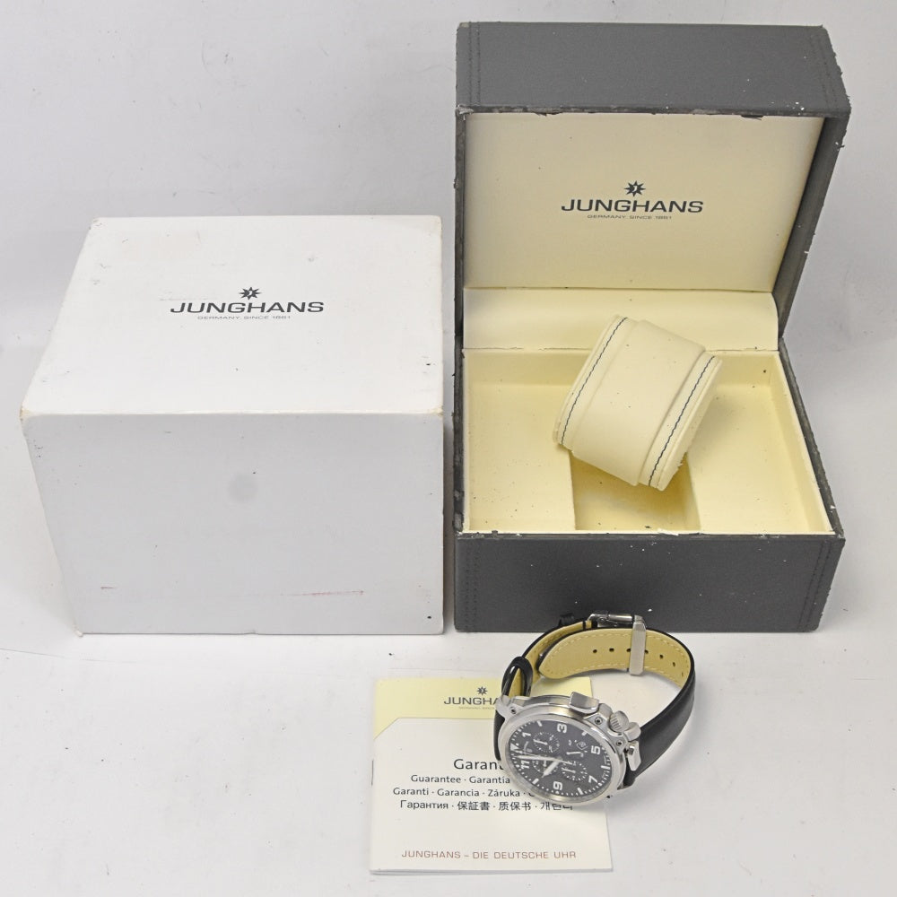 with paper JUNGHANS Aerious Chronoscope 028/4795 Day date black Dial Automatic Men's
 Watch M#142986
