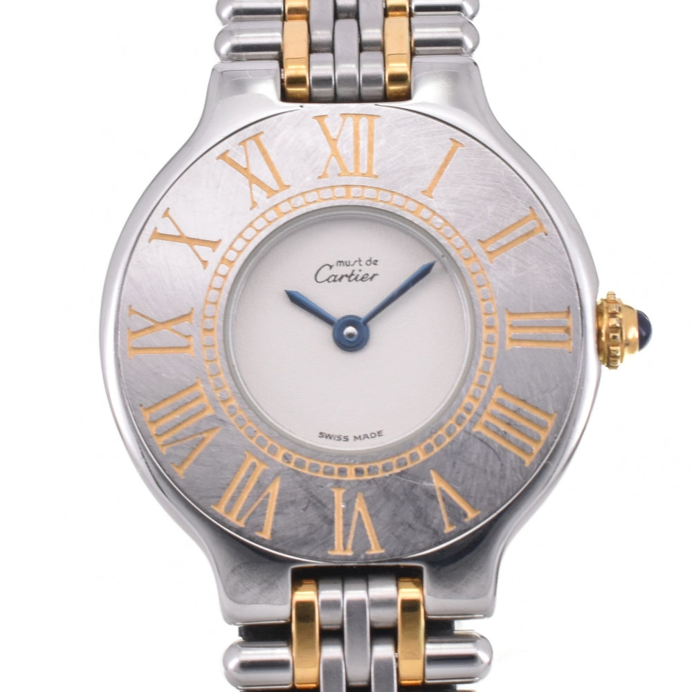 CARTIER Must21 Vantian Stainless Steel/Gold Plated Ivory Dial Quartz Ladies
 Watch M#142988