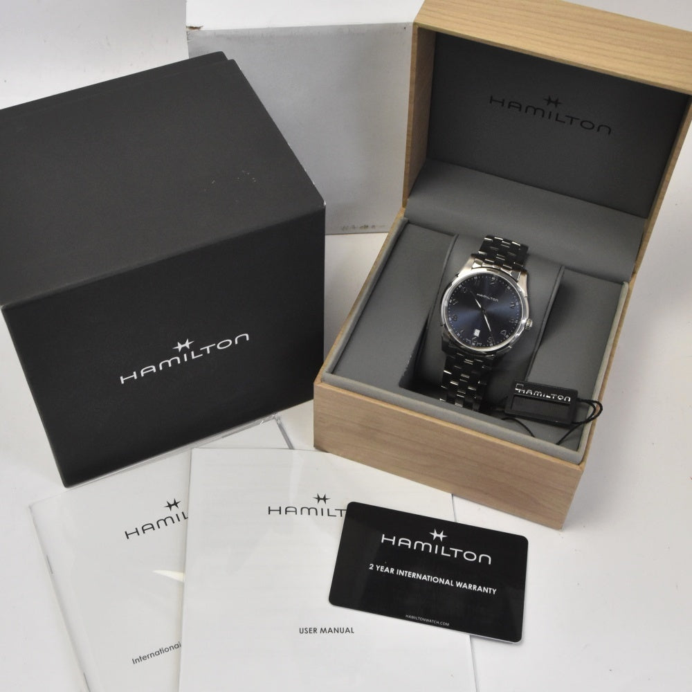 with paper HAMILTON Jazzmaster thin line H385111 Date blue Dial Quartz Men's
 Watch L#142994
