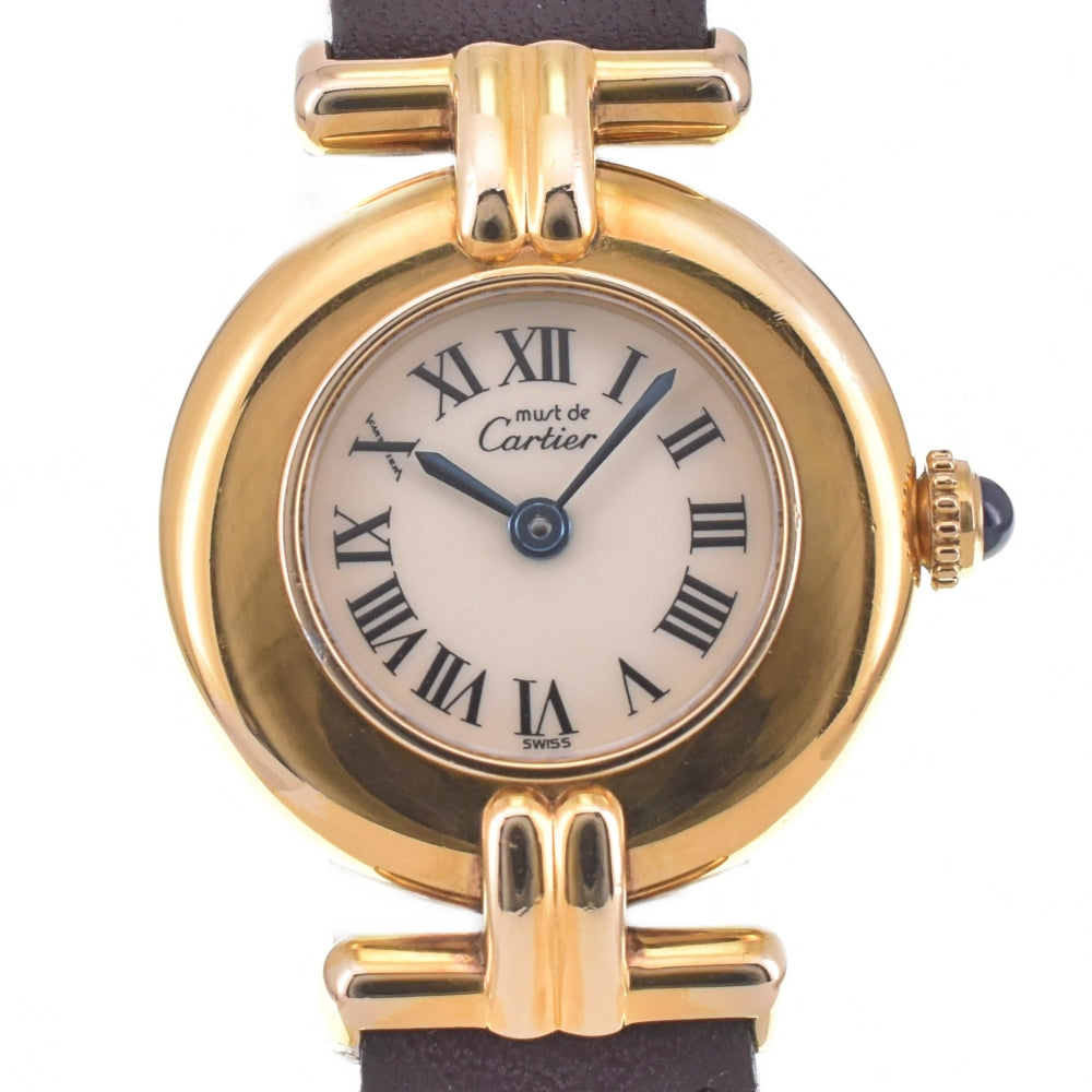 CARTIER Must Coris 590002 SV925 (Gold Plated) / Leather Ivory Dial Quartz Ladies
 Watch M#143008