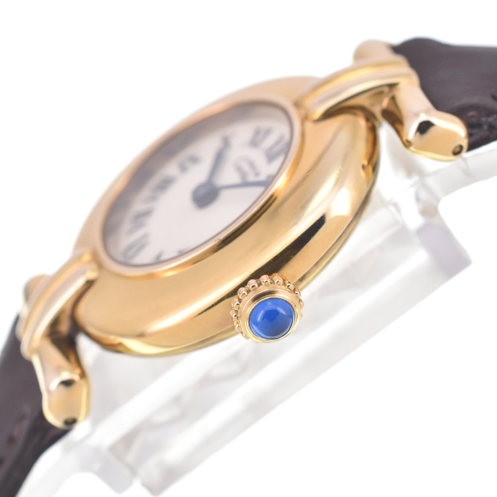 CARTIER Must Coris 590002 SV925 (Gold Plated) / Leather Ivory Dial Quartz Ladies
 Watch M#143008