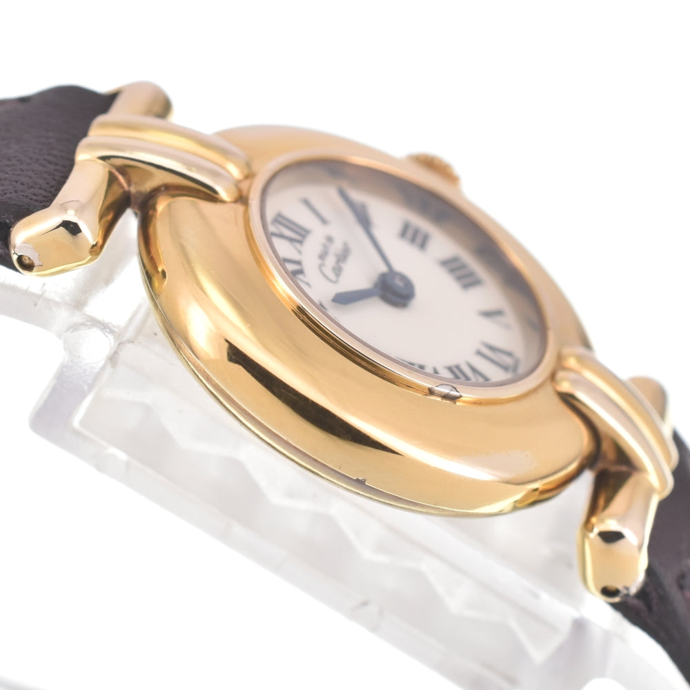 CARTIER Must Coris 590002 SV925 (Gold Plated) / Leather Ivory Dial Quartz Ladies
 Watch M#143008