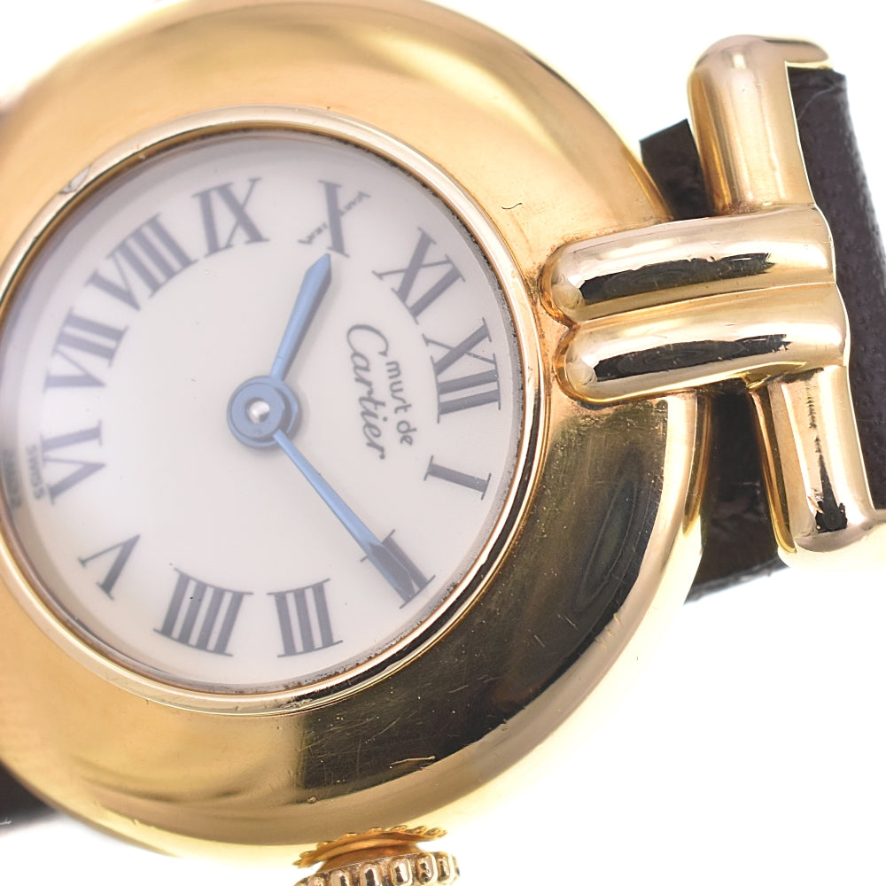 CARTIER Must Coris 590002 SV925 (Gold Plated) / Leather Ivory Dial Quartz Ladies
 Watch M#143008