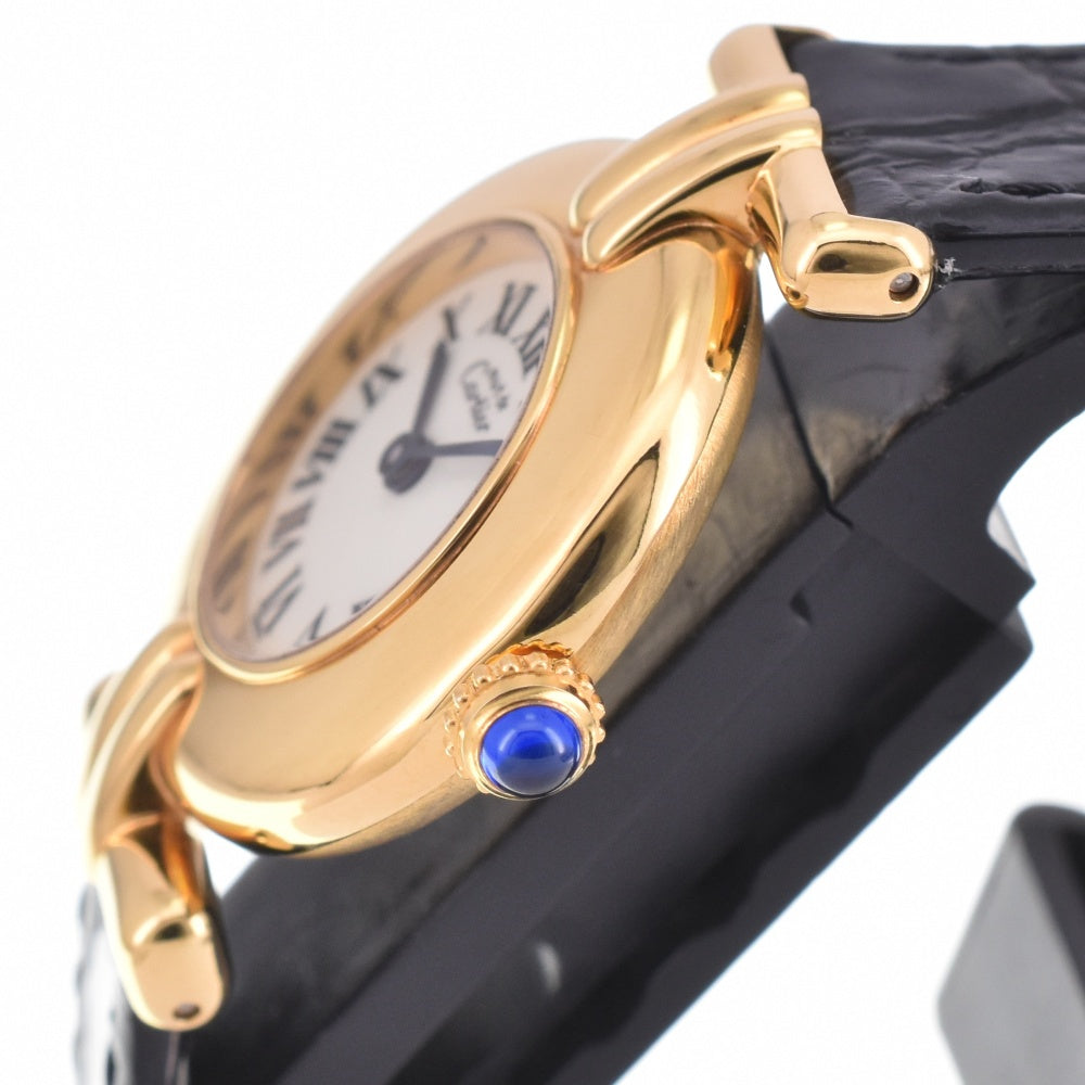 CARTIER Must Collize Vermeil 590002 SV925 (Gold Plated) / Leather Ivory Dial Quartz Ladies
 Watch M#143022
