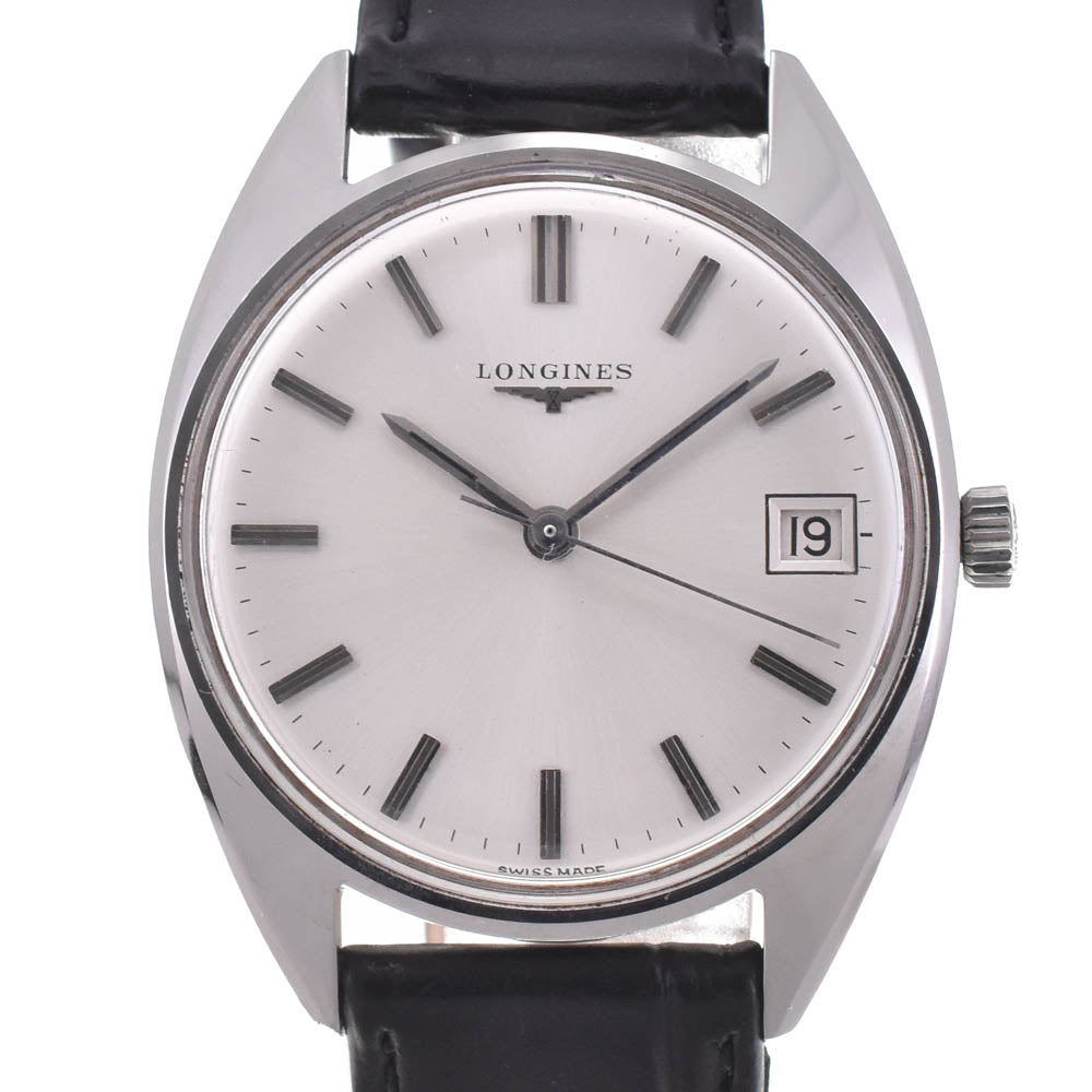 LONGINES vintage Date Stainless Steel Leather Silver Dial Hand Winding Men's
 Watch L#143029