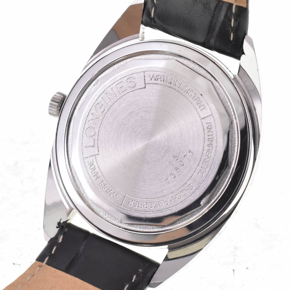 LONGINES vintage Date Stainless Steel Leather Silver Dial Hand Winding Men's
 Watch L#143029