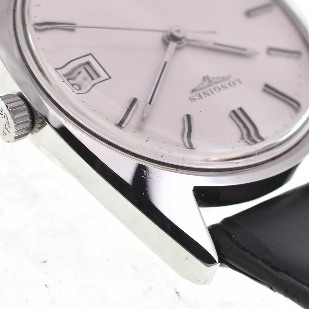LONGINES vintage Date Stainless Steel Leather Silver Dial Hand Winding Men's
 Watch L#143029
