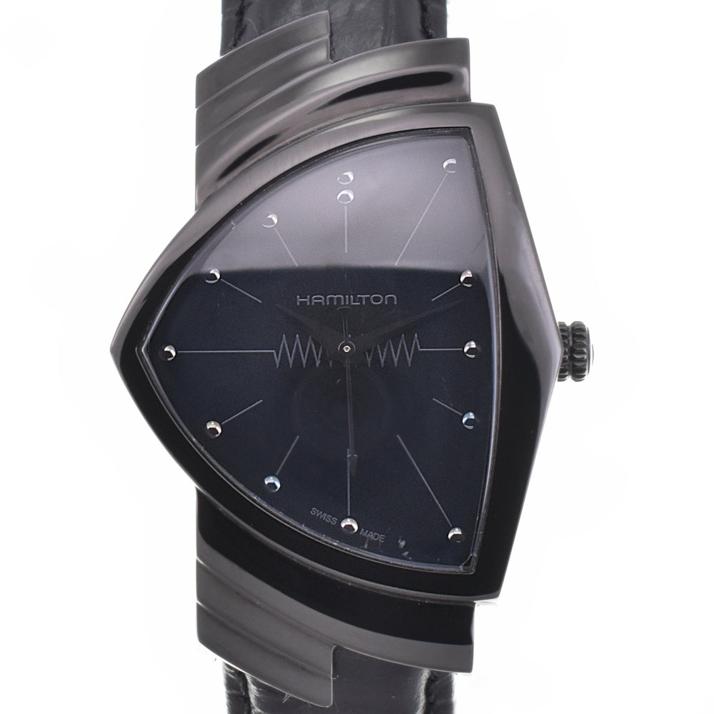 with paper HAMILTON Ventura full black 6337 Stainless Steel black Dial Quartz Men's
 Watch M#143068