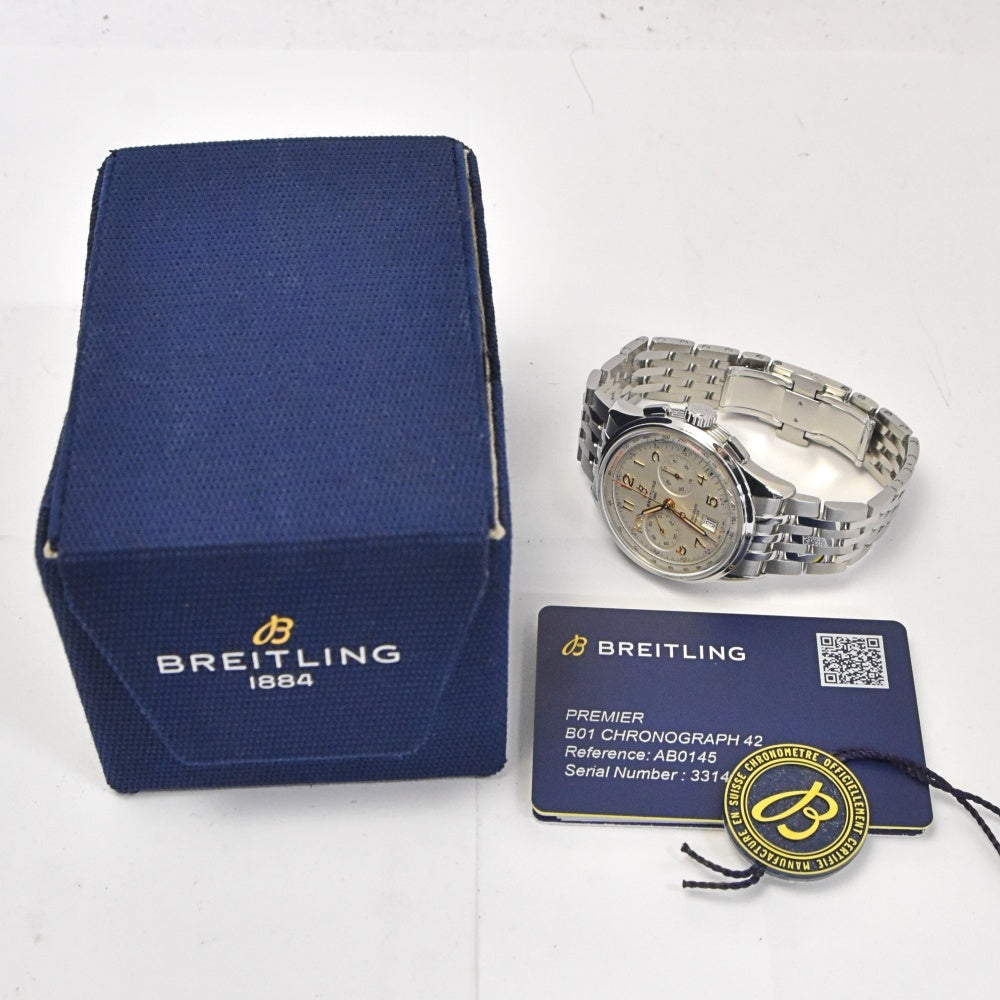 with paper BREITLING Premier B01 AB0145 Chronograph Date Silver Dial Automatic Men's
 Watch N#143113