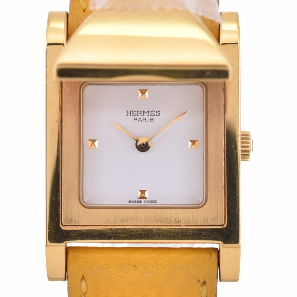 HERMES Medor ME1.201 Gold Plated / Leather white Dial Quartz Ladies
 Watch N#143117