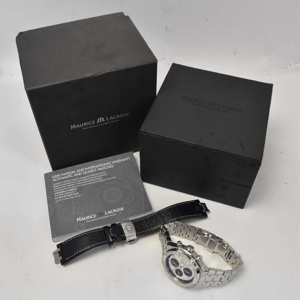 with paper MAURICE LACROIX icon AI6038-SS002-131-1 Chronograph day date Silver / Blue Dial Automatic Men's
 Watch M#143179