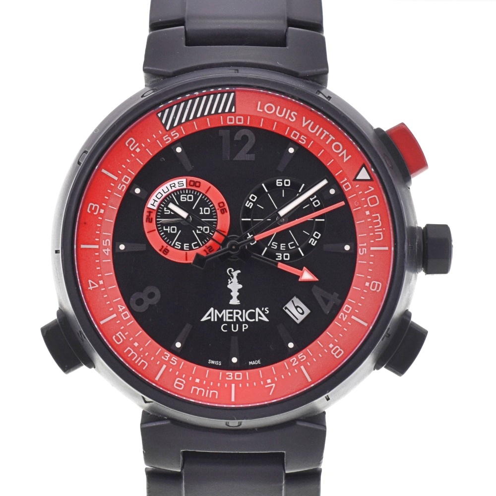 with paper LOUIS VUITTON Tambour americas cup Q101A Chronograph Date Black / red Dial Quartz Men's
 Watch M#143190