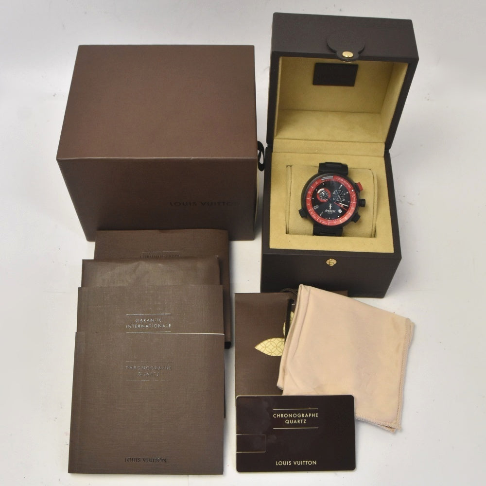 with paper LOUIS VUITTON Tambour americas cup Q101A Chronograph Date Black / red Dial Quartz Men's
 Watch M#143190