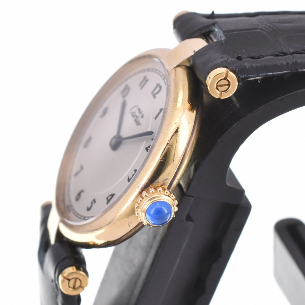 CARTIER Must Vendome SM Vermeil 590004 SV925 (Gold Plated) / Leather Silver Dial Quartz Ladies
 Watch M#143217