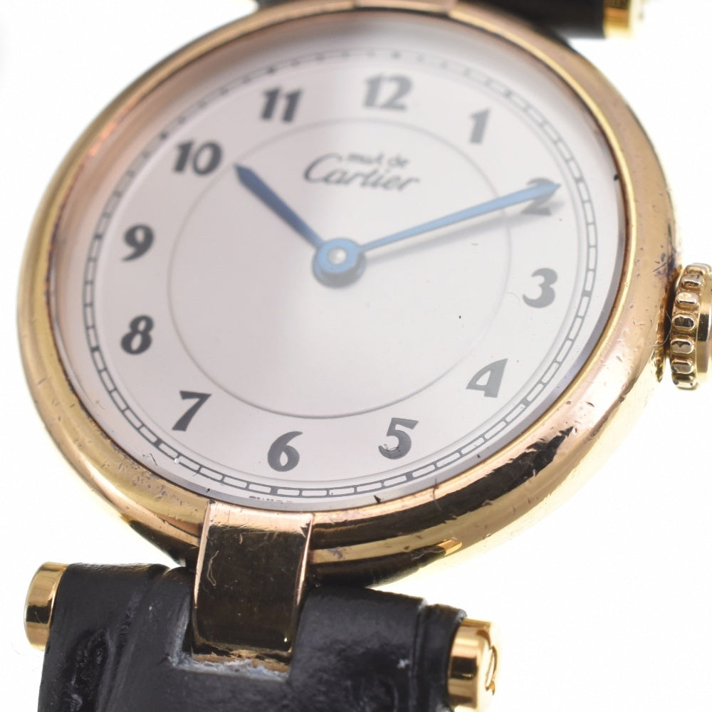 CARTIER Must Vendome SM Vermeil 590004 SV925 (Gold Plated) / Leather Silver Dial Quartz Ladies
 Watch M#143217