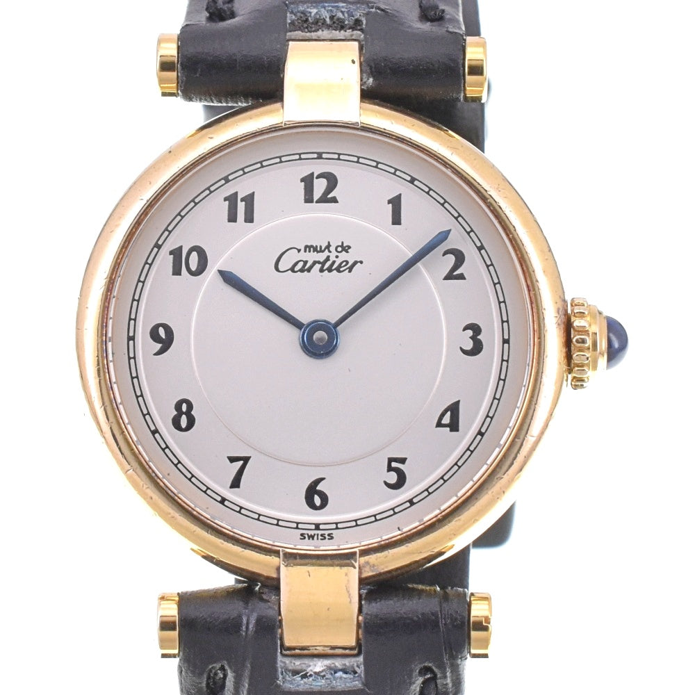 CARTIER Must Vendome SM Vermeil 590004 SV925 (Gold Plated) / Leather Silver Dial Quartz Ladies
 Watch M#143217