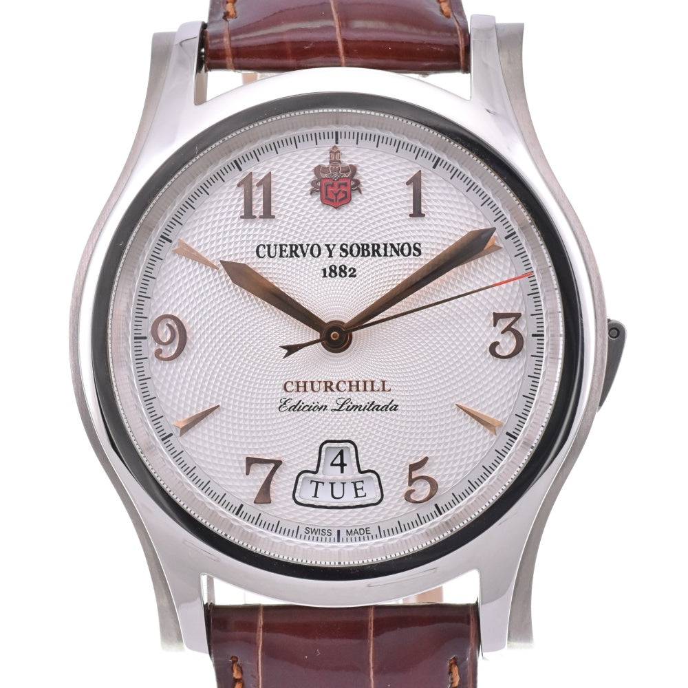 with paper CUERVO Y SOBRINOS Robusto Churchill Yalta Edition 2810-1YG 500 world limited Silver Dial Automatic Men's
 Watch N#143249