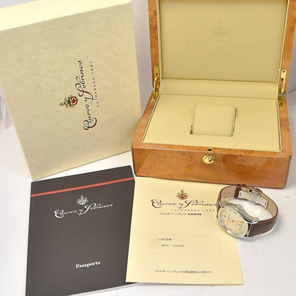 with paper CUERVO Y SOBRINOS Robusto Churchill Yalta Edition 2810-1YG 500 world limited Silver Dial Automatic Men's
 Watch N#143249