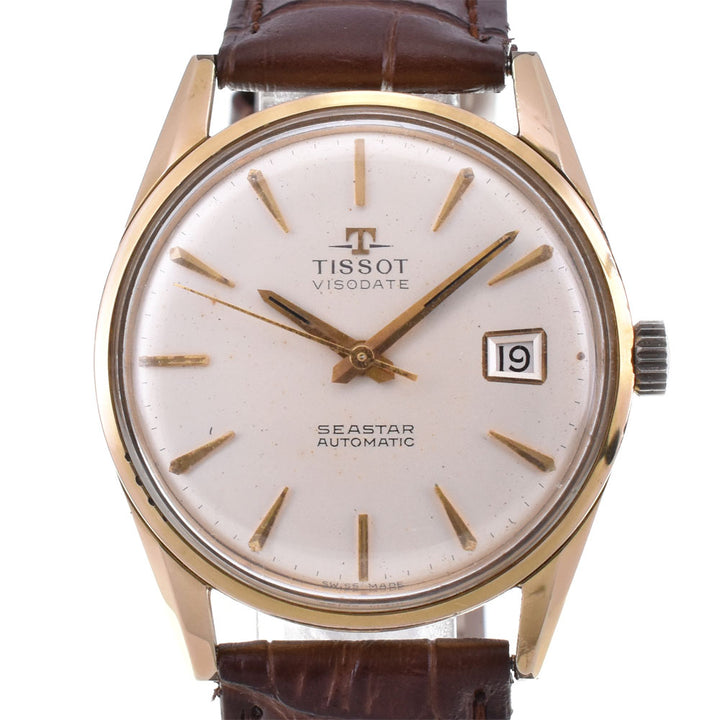 TISSOT Sea star vintage Date Gold Plated / Leather Silver Dial Automatic Men's
 Watch P#143255