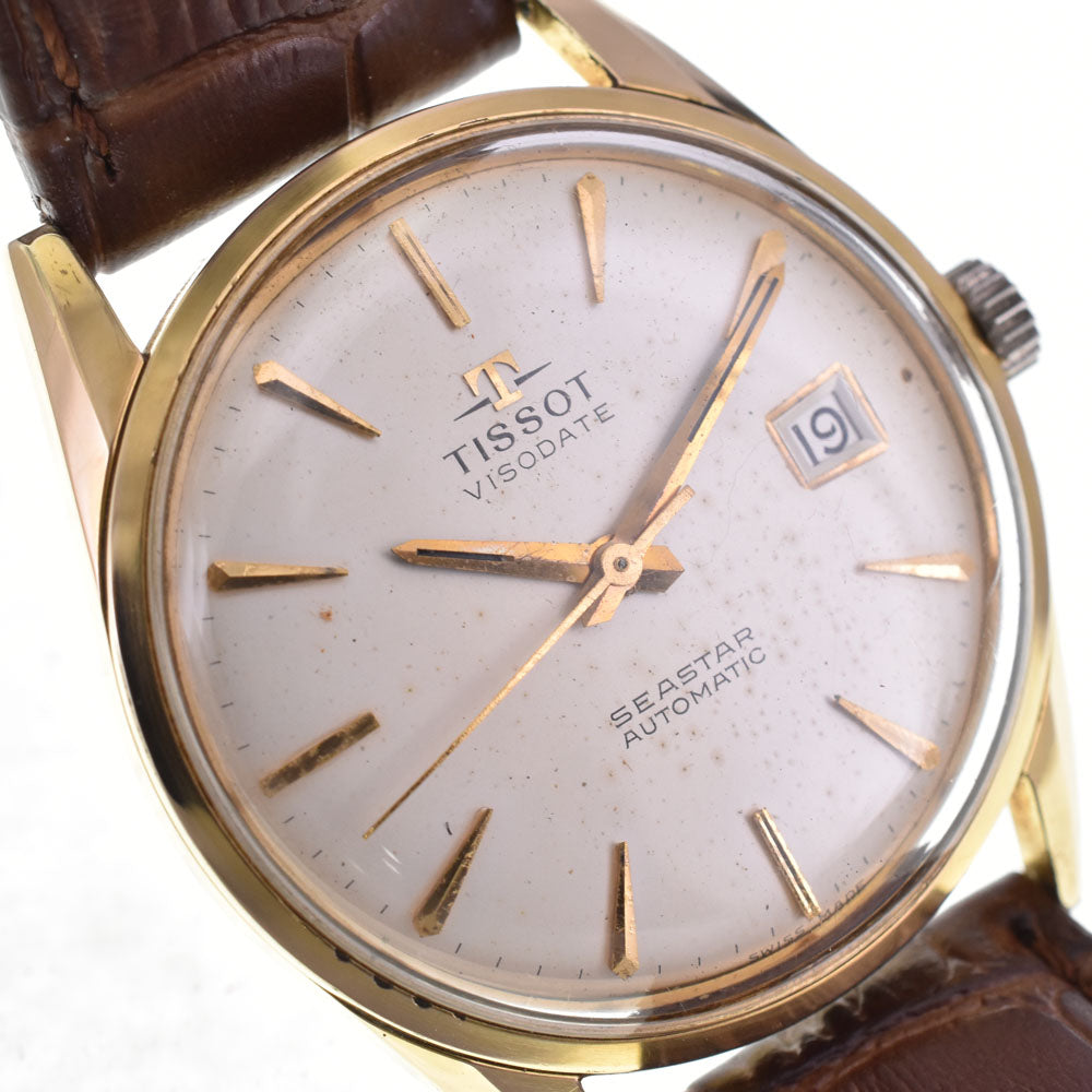 TISSOT Sea star vintage Date Gold Plated / Leather Silver Dial Automatic Men's
 Watch P#143255