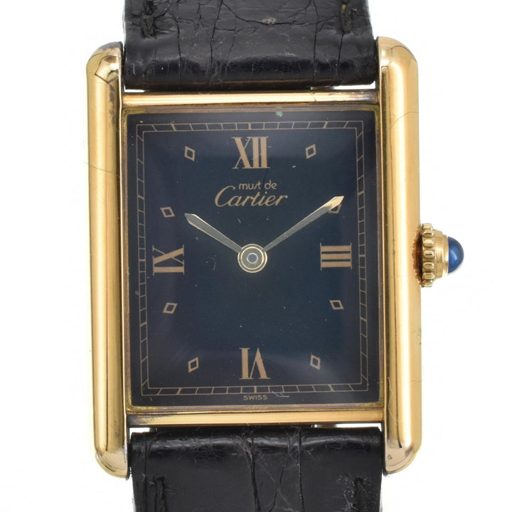 CARTIER Must tank W1001254 SV925 (Gold Plated) / Leather black Dial Quartz Ladies
 Watch O#143256