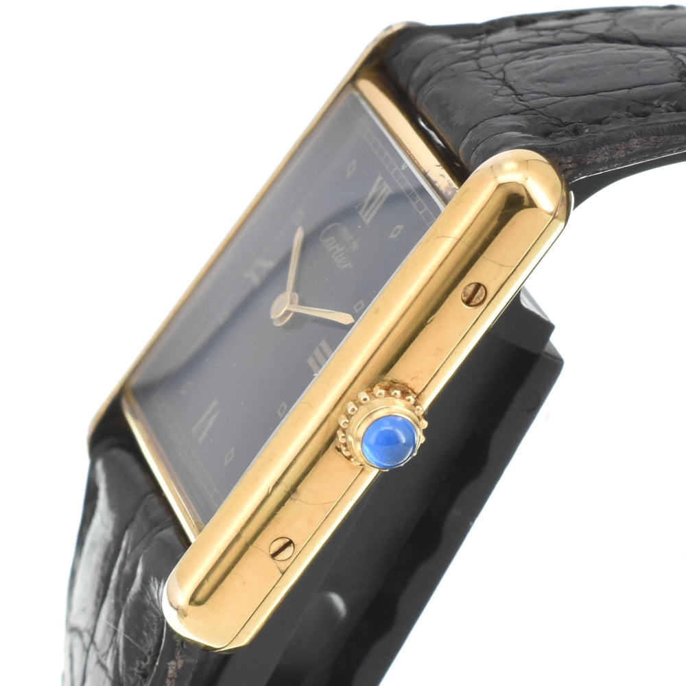 CARTIER Must tank W1001254 SV925 (Gold Plated) / Leather black Dial Quartz Ladies
 Watch O#143256