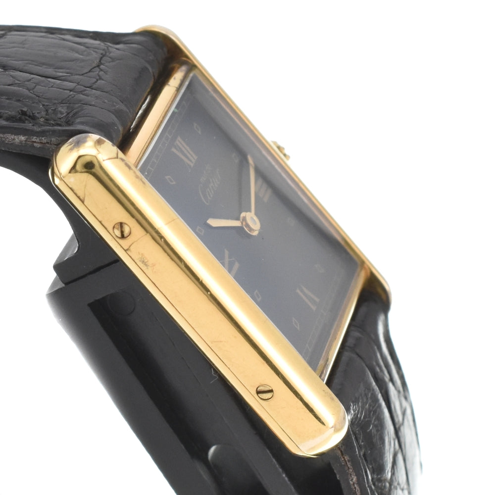 CARTIER Must tank W1001254 SV925 (Gold Plated) / Leather black Dial Quartz Ladies
 Watch O#143256