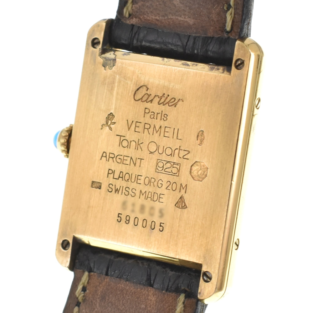 CARTIER Must tank W1001254 SV925 (Gold Plated) / Leather black Dial Quartz Ladies
 Watch O#143256