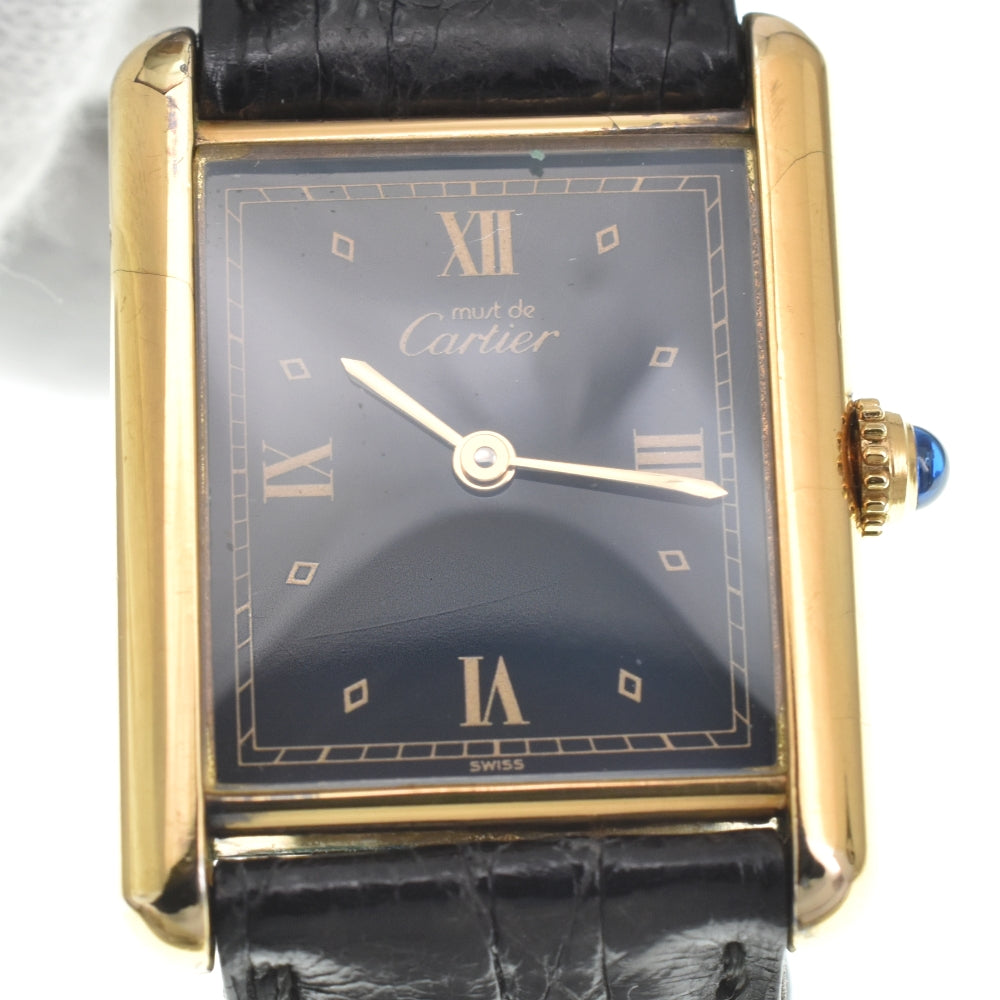 CARTIER Must tank W1001254 SV925 (Gold Plated) / Leather black Dial Quartz Ladies
 Watch O#143256