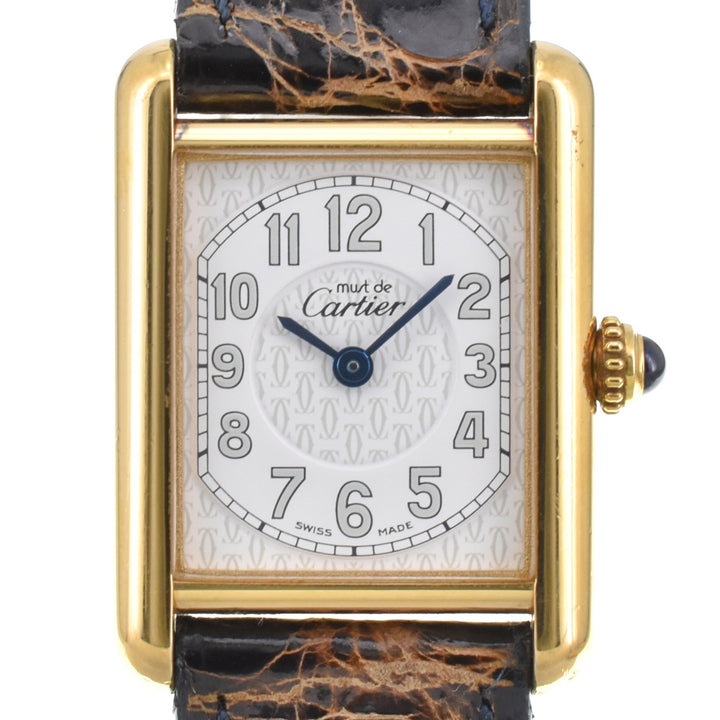 CARTIER Must tank W1013854 SV925 (Gold Plated) / Leather White / Silver Dial Quartz Ladies
 Watch O#143281