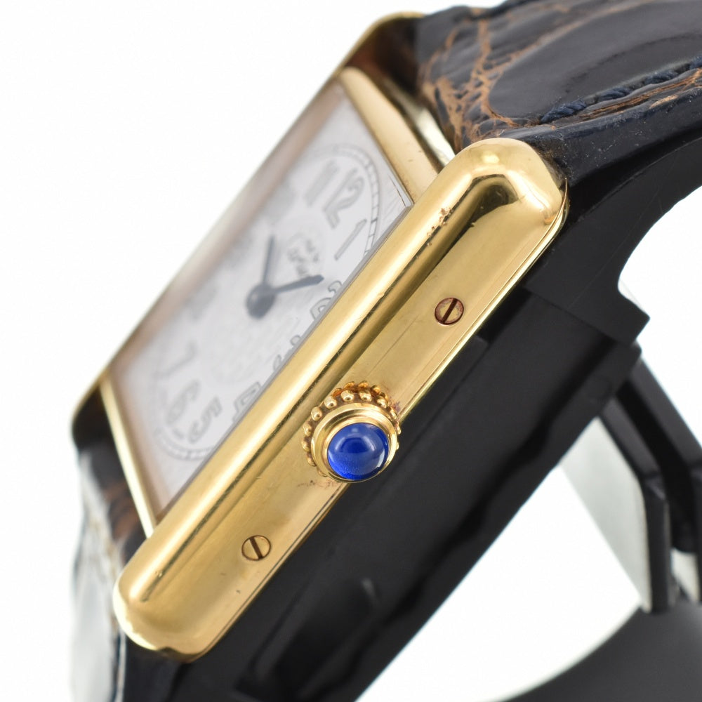 CARTIER Must tank W1013854 SV925 (Gold Plated) / Leather White / Silver Dial Quartz Ladies
 Watch O#143281