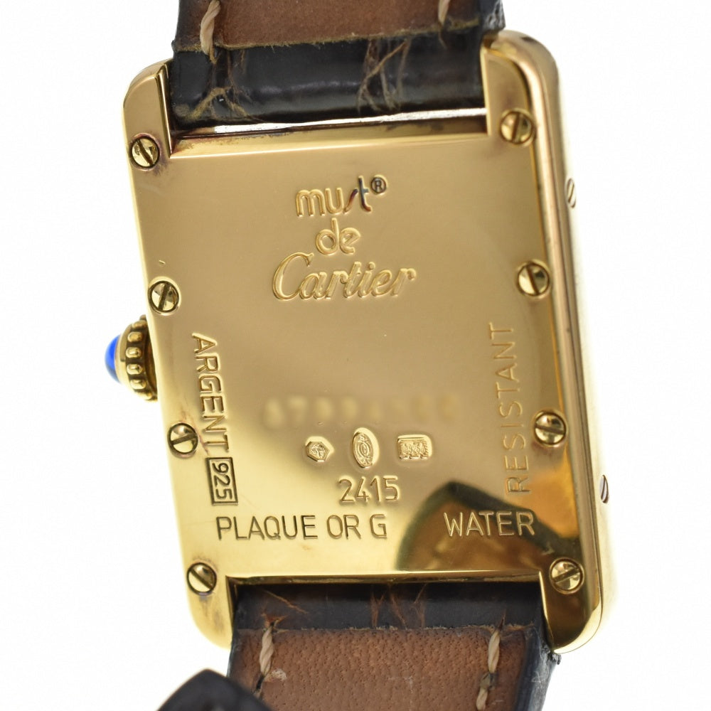 CARTIER Must tank W1013854 SV925 (Gold Plated) / Leather White / Silver Dial Quartz Ladies
 Watch O#143281
