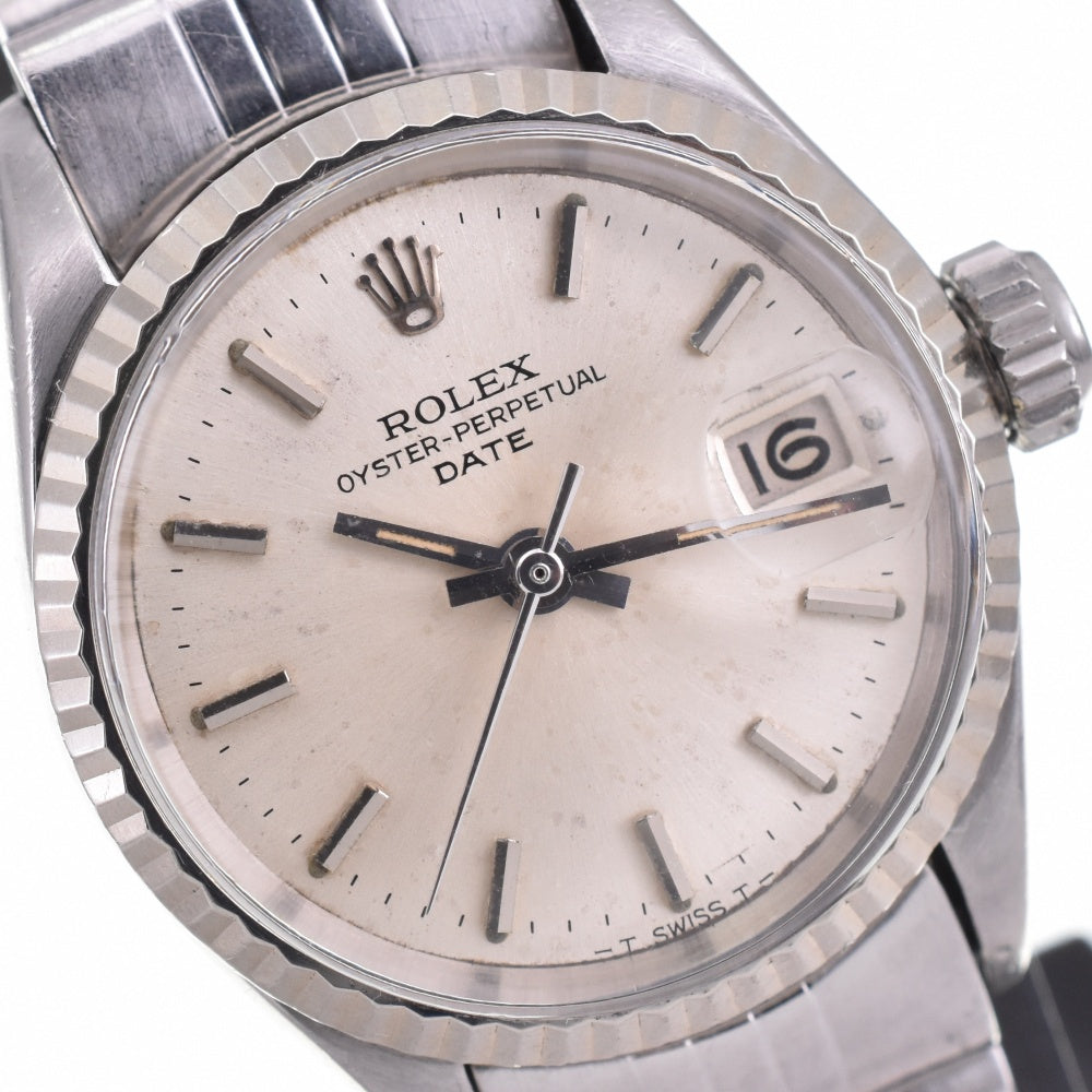 ROLEX Oyster perpetual date 6517 vintage WG bezel Cal.1161 Silver Dial Automatic Ladies
 Watch O#143291