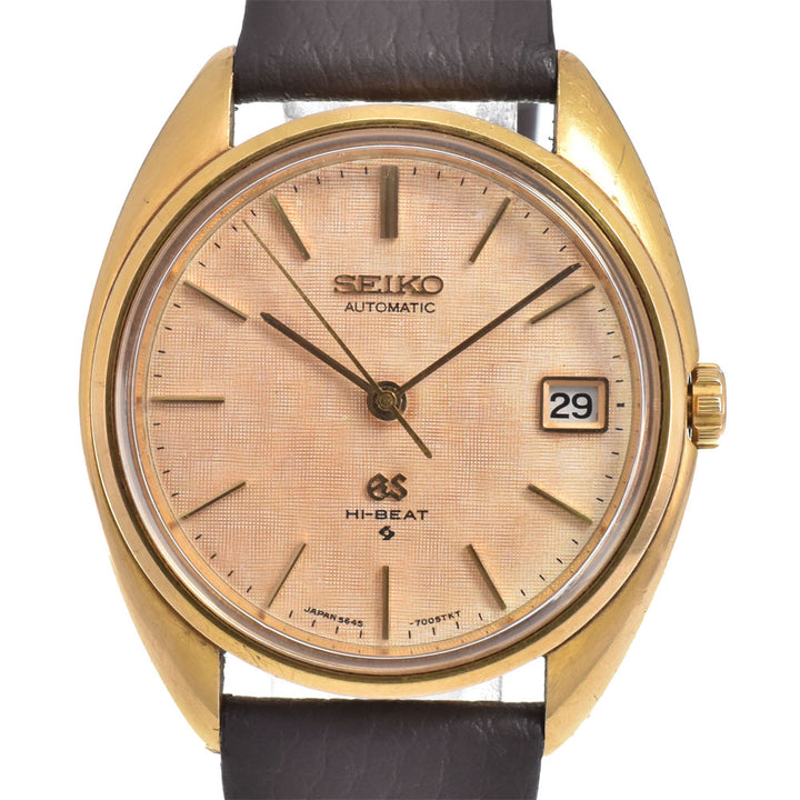 SEIKO 56GS Grand Seiko 5645-7005 vintage K18YG Leather Date HI-BEAT Cal.5645A Silver Dial Automatic Men's
 Watch A#143337