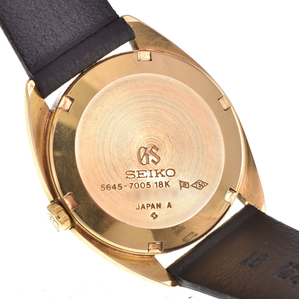 SEIKO 56GS Grand Seiko 5645-7005 vintage K18YG Leather Date HI-BEAT Cal.5645A Silver Dial Automatic Men's
 Watch A#143337