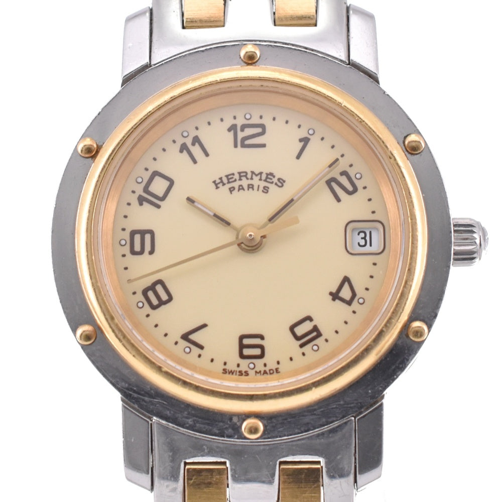 HERMES Clipper Date CL4.220 Stainless Steel/Gold Plated D Buckle cream Dial Quartz Ladies
 Watch O#143346