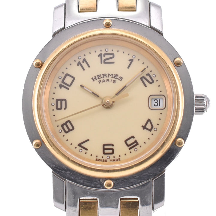 HERMES Clipper Date CL4.220 Stainless Steel/Gold Plated D Buckle cream Dial Quartz Ladies
 Watch O#143346