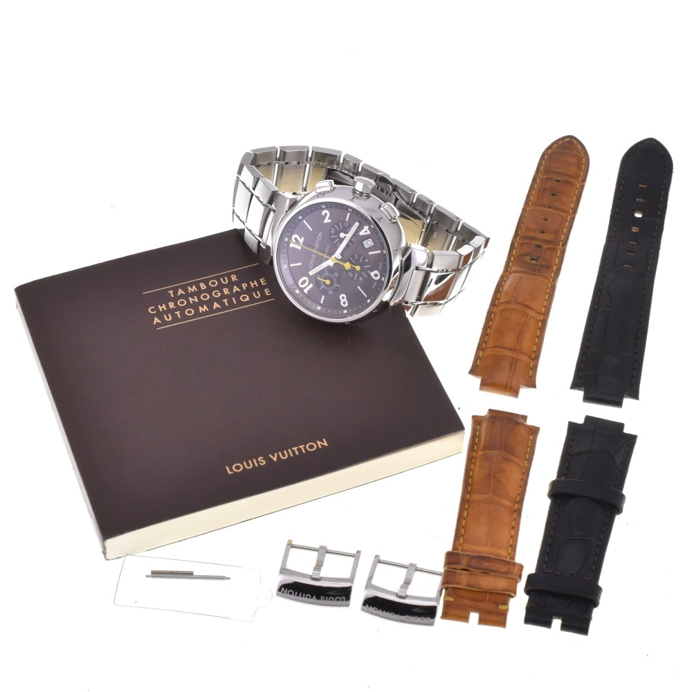 with paper LOUIS VUITTON Tambour Q1121 Chronograph Date Dark brown Dial Automatic Men's
 Watch N#143358