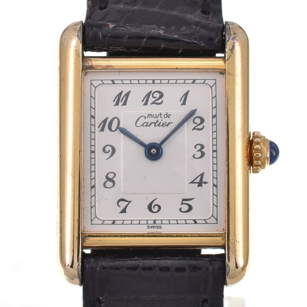 CARTIER Must tank Vermeille 5057001 SV925 (Gold Plated) / Leather Silver Dial Quartz Ladies
 Watch M#143364
