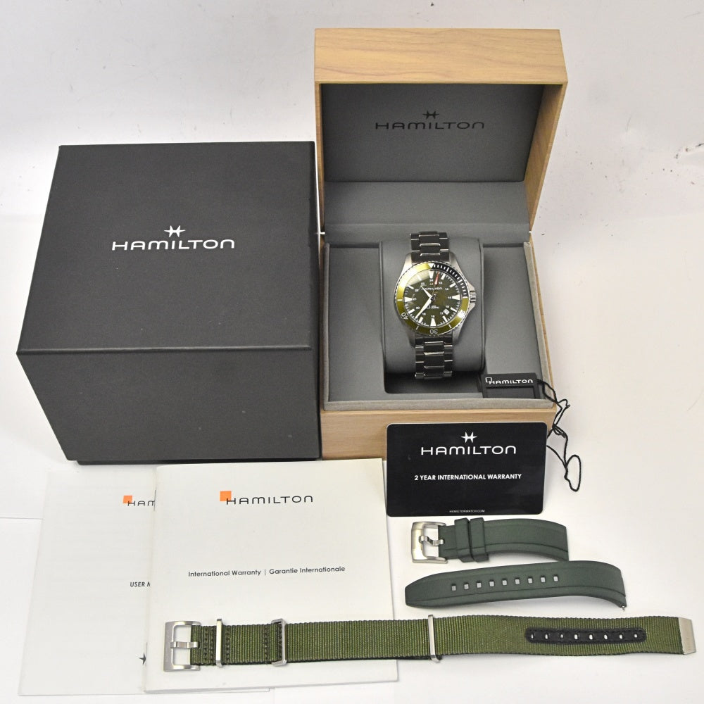 with paper HAMILTON Khaki Navy Scuba H823750 Date green Dial Automatic Men's
 Watch N#143381