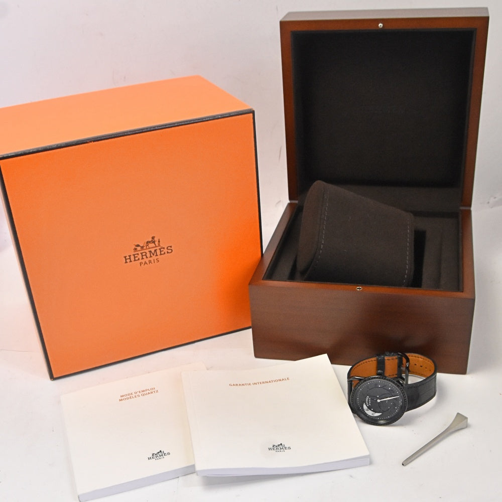with paper HERMES Arceau Ronde des Zoules AR5A.530 Black Spinel Limited to 300 pieces worldwide black Dial Quartz Ladies
 Watch M#143388
