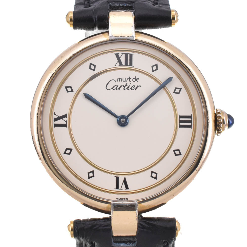 CARTIER Must Vermeille 590003 SV25(Gold Plated)/Leather Ivory Dial Quartz Men's
 Watch M#143390